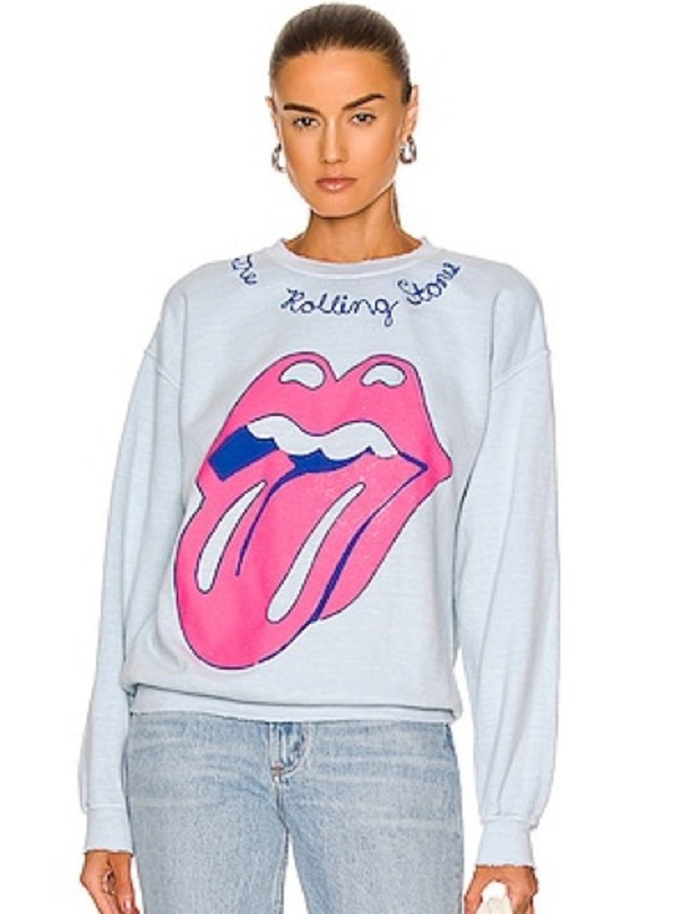 Madeworn Rolling Stones chainstitch blue distressed sweatshirt